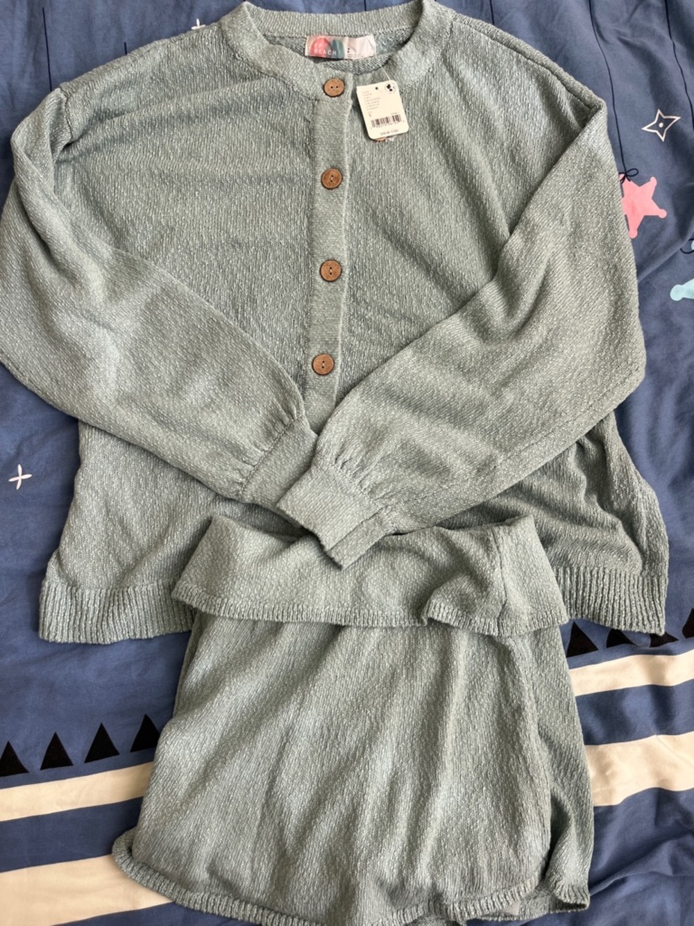Free People Sage Green Long Sleeve Knit Two-Piece Set